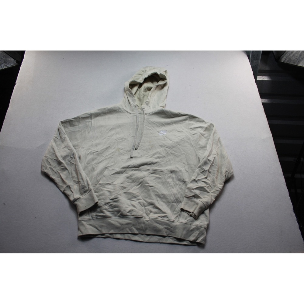 Nike Hoodie Mens Large Beige Good Sportswear Club Fleece Pullover Logo